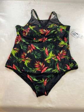 Torrid Tropical Print High Neck Mesh Cutout One Piece Swimsuit Size 5X